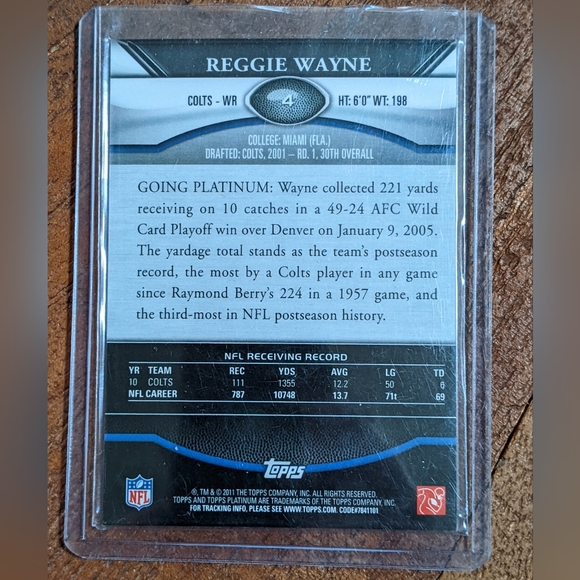 2011 Reggie Wayne Topps Platinum Holographic Football Card Indianapolis Colts - Picture 2 of 2
